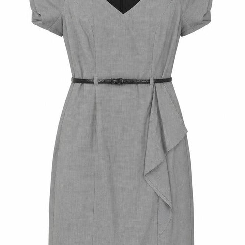 Marks and Spencer Womens Black Herringbone Polyester A-Line Size 10 V-Neck Zip - Removable belt