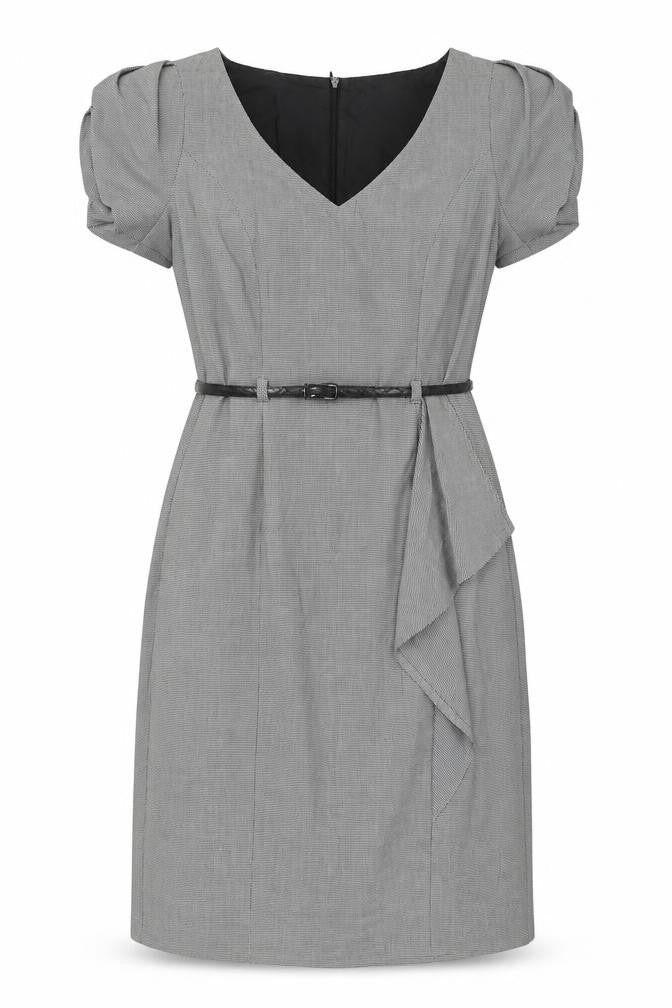 Marks and Spencer Womens Black Herringbone Polyester A-Line Size 10 V-Neck Zip - Removable belt