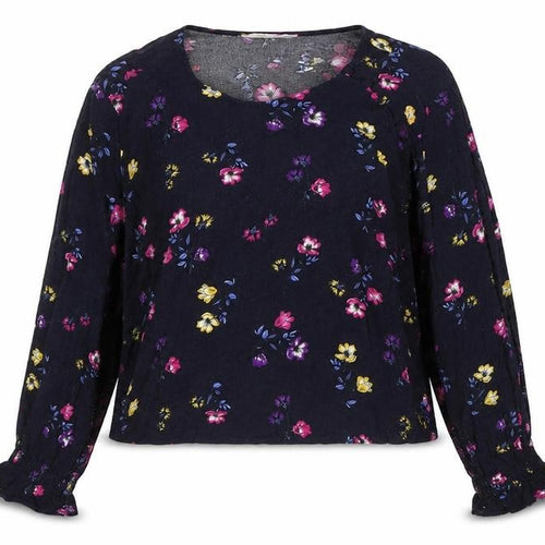 Mango Womens Blue Floral Viscose Basic Blouse Size S Scoop Neck