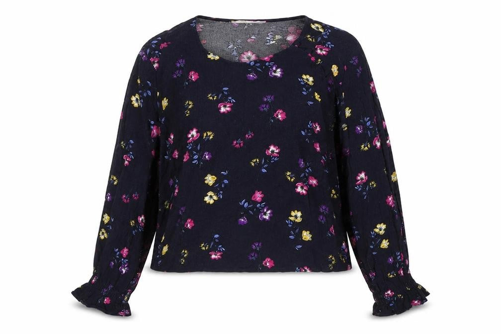 Mango Womens Blue Floral Viscose Basic Blouse Size S Scoop Neck