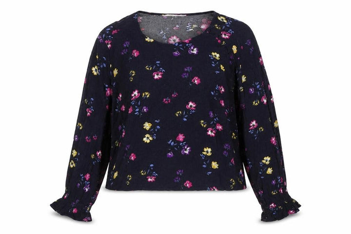 Mango Womens Blue Floral Viscose Basic Blouse Size S Scoop Neck