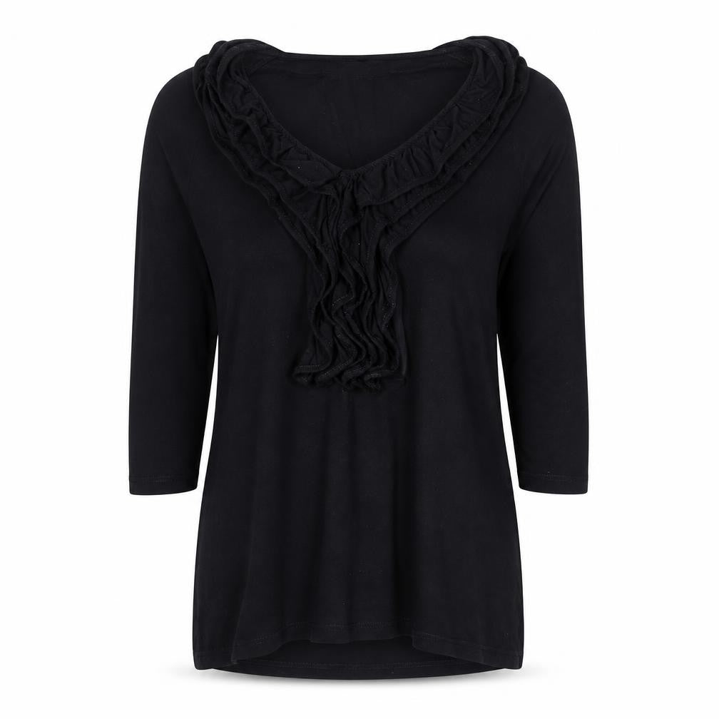 Front view of James Lakeland women’s black polyester basic t-shirt, size UK 14, round neck