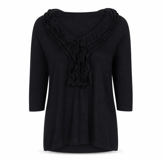 Front view of James Lakeland women’s black polyester basic t-shirt, size UK 14, round neck