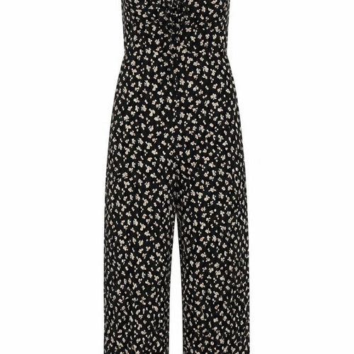 Topshop Womens Black Floral Polyester Jumpsuit One-Piece Size 8 Zip