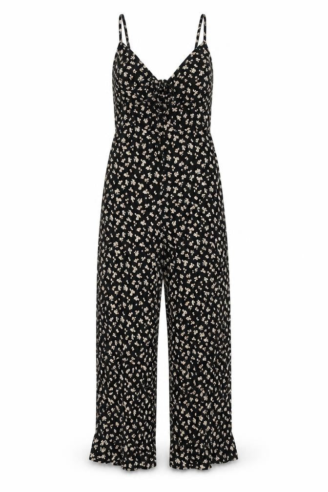 Topshop Womens Black Floral Polyester Jumpsuit One-Piece Size 8 Zip