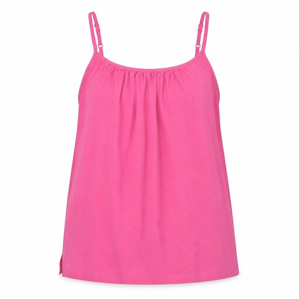 Front view of Marks & Spencer women’s pink viscose basic tank, size UK 6, round neck