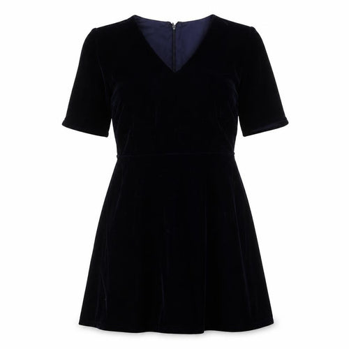 Manguun Womens Blue Polyester Fit & Flare Size 3XS V-Neck Zip