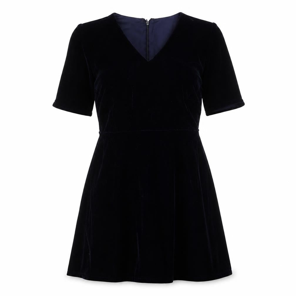Manguun Womens Blue Polyester Fit & Flare Size 3XS V-Neck Zip