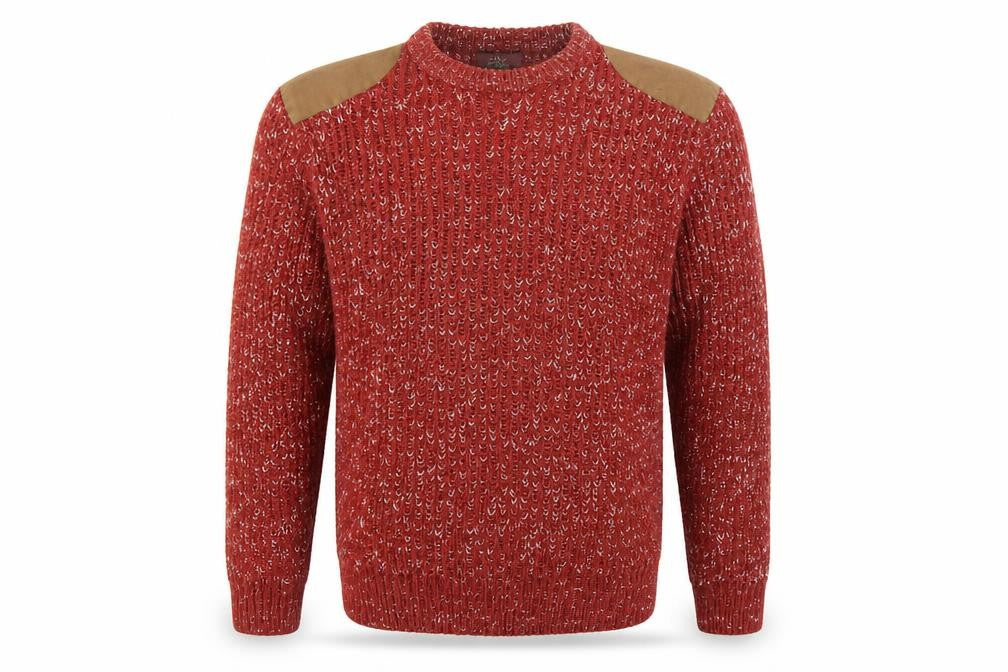 Front view of Easy men’s red round neck acrylic jumper, size XL, long sleeve