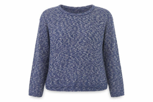 Front view of H&M women’s blue round neck cotton jumper, size M