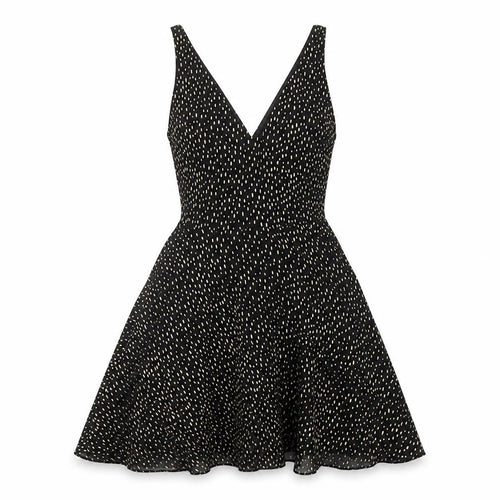 Miss Selfridge Womens Black Geometric Polyester Fit & Flare Size 8 V-Neck Zip