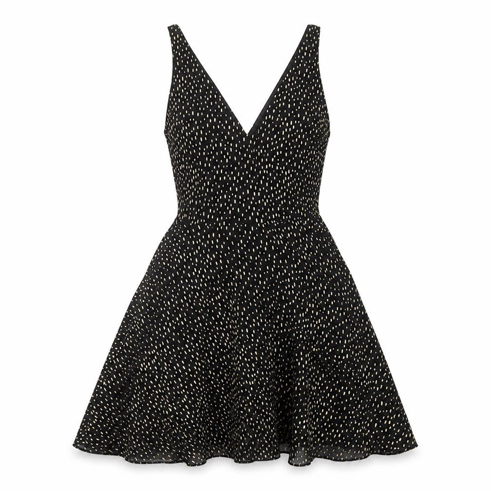 Miss Selfridge Womens Black Geometric Polyester Fit & Flare Size 8 V-Neck Zip