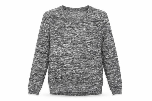 Front view of Vero Moda women’s grey v-neck polyester jumper, size S