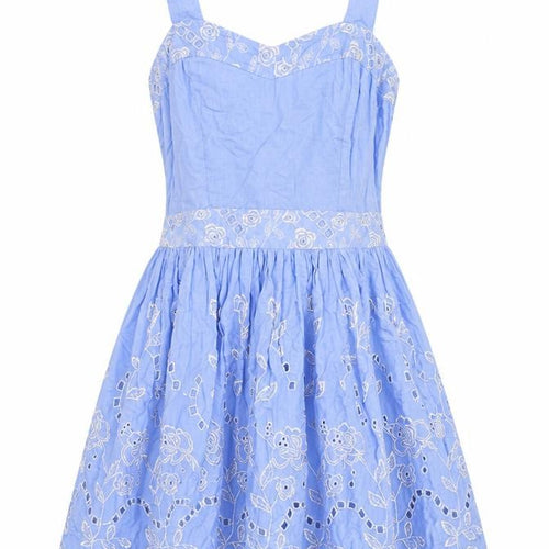 Yumi Womens Blue Floral 100% Cotton Fit & Flare Size S Sweetheart Zip - Broderie Anglaise