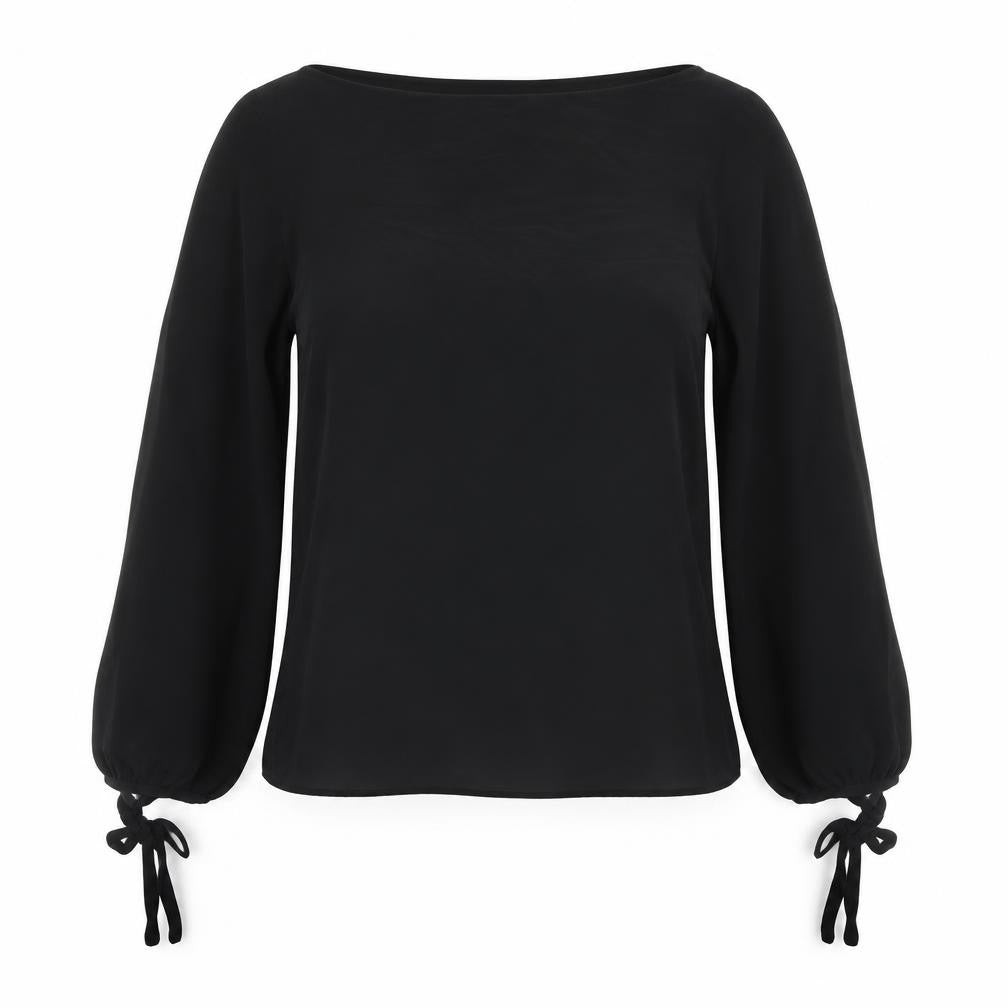 Front view of Zara women’s black viscose basic blouse, size XS, round neck