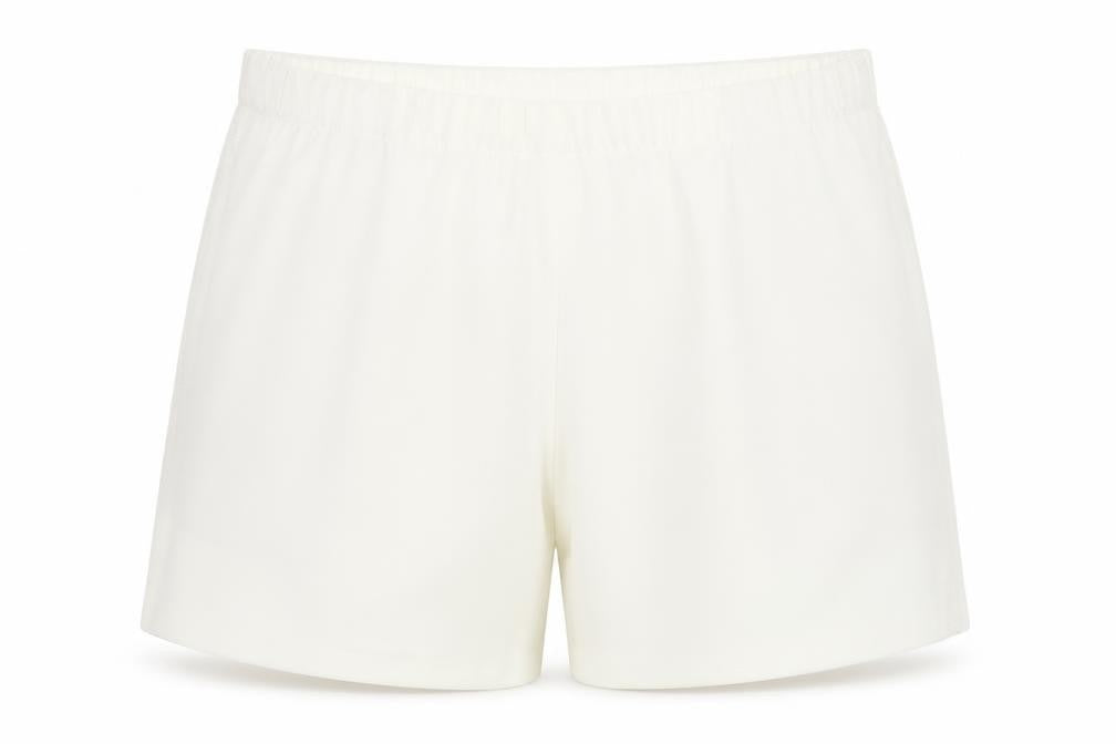 Front view of Marks & Spencer women’s ivory polyester sweat shorts, size UK 24, regular pull on