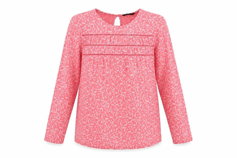 Marks and Spencer Womens Pink Geometric 100% Cotton Basic T-Shirt Size 6 Round Neck