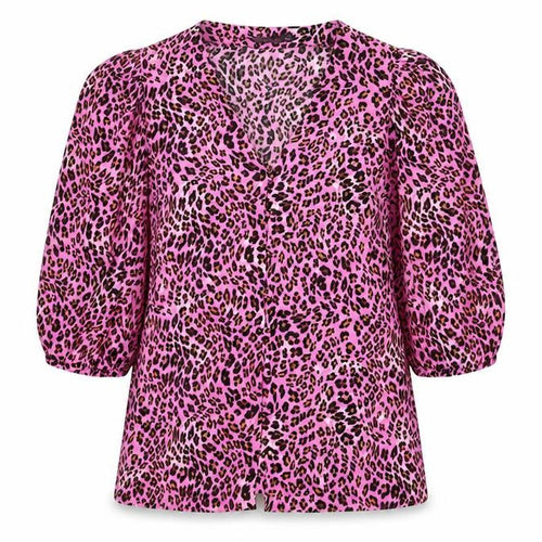 Marks and Spencer Womens Pink Animal Print Viscose Basic Blouse Size 8 V-Neck - Leopard Print