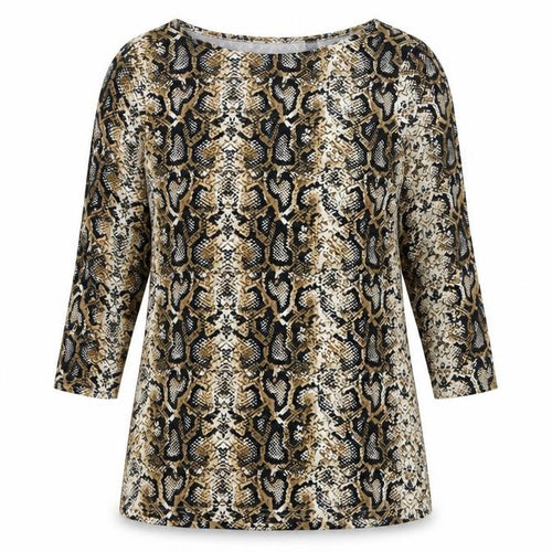 Dorothy Perkins Womens Brown Animal Print 100% Cotton Basic T-Shirt Size 10 Round Neck - Snake Print