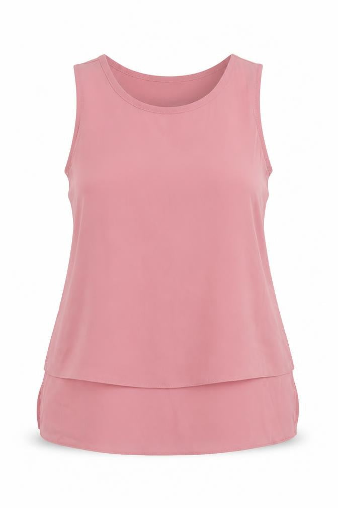 Front view of Dorothy Perkins women’s pink polyester basic tank, size UK 16, round neck