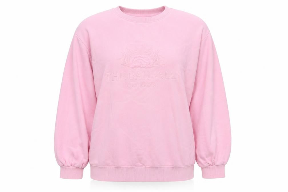 Front view of Threadbare women’s pink round neck cotton jumper, size UK 12