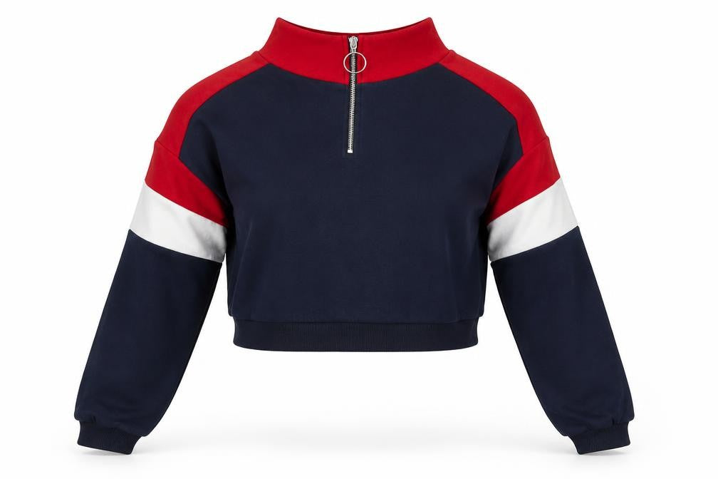 Front view of Divided women’s multicoloured high neck cotton jumper, size L, - colour block