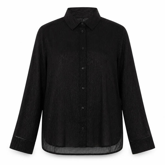 Front view of Divided by H&M women’s black geometric polyester basic button-up, size UK 12, v-neck