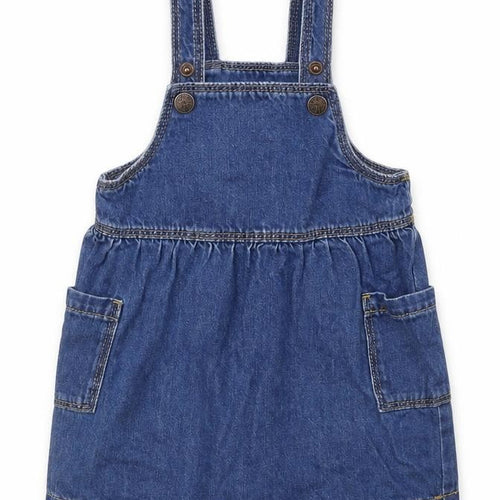 Marks and Spencer Girls Blue Cotton A-Line Size 3-6 Months Square Neck Button