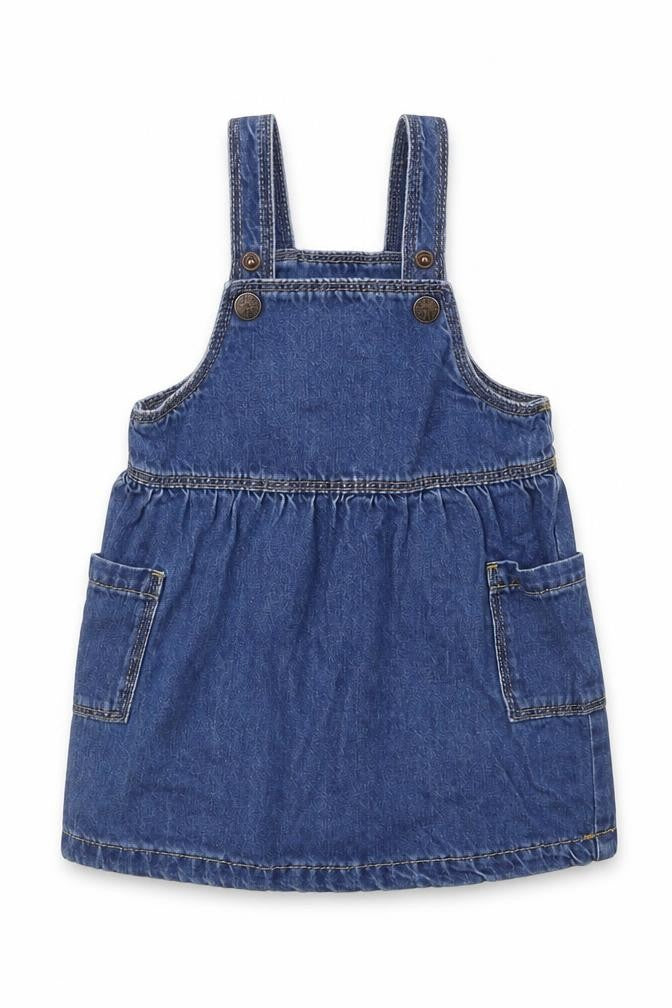 Marks and Spencer Girls Blue Cotton A-Line Size 3-6 Months Square Neck Button