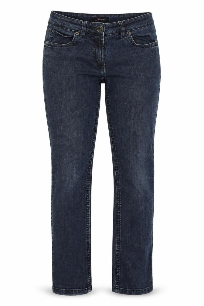 Front view of Fazmer women’s blue cotton straight jeans, size UK 12, regular zip