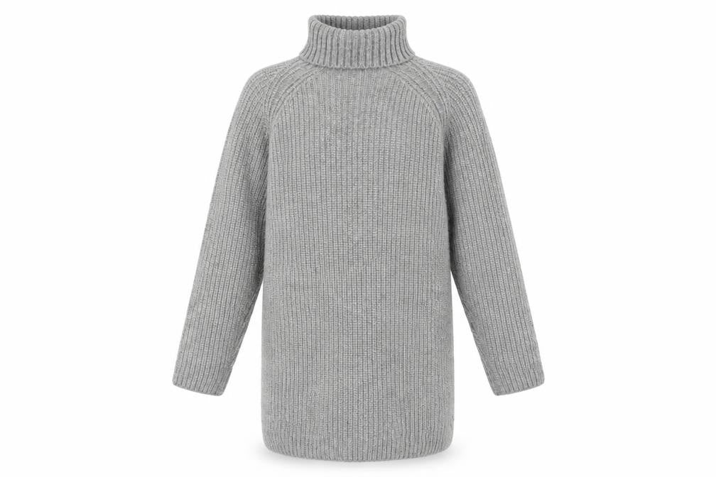 Marks and Spencer Girls Grey Polyester Jumper Dress Size 12-13 Years Roll Neck Pullover