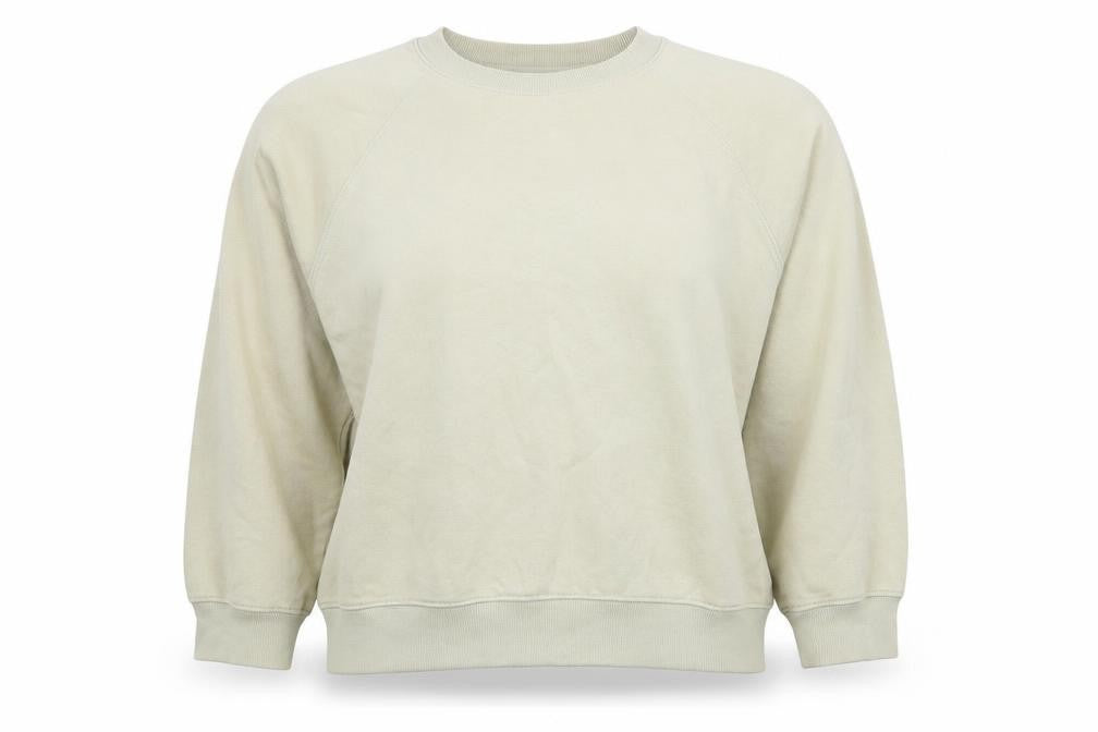 Front view of H&M women’s beige cotton pullover sweatshirt, size S, pullover