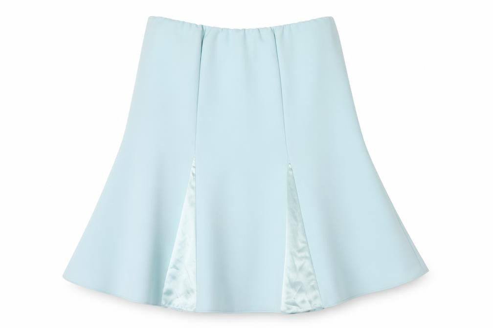 Front view of Klass women’s blue polyester swing skirt, size UK 14
