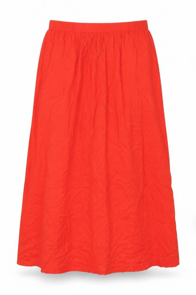 Front view of New Look women’s red polyester peasant skirt, size UK 12