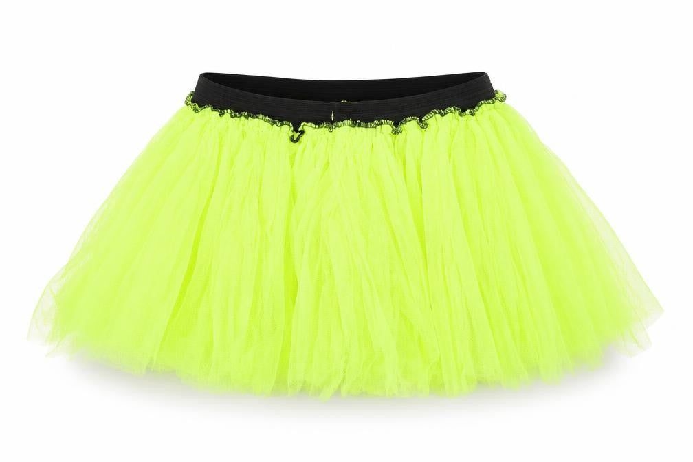 Front view of Crazy Chick women’s yellow polyester tutu skirt, size UK 24, in