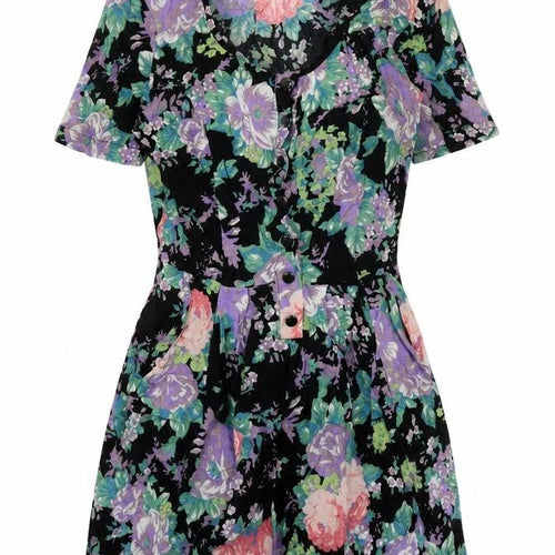 Warehouse Womens Black Floral Viscose Playsuit One-Piece Size 8 Tie