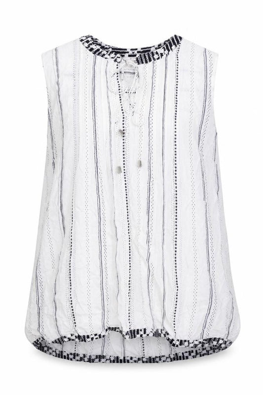Front view of Next women’s white striped viscose basic tank, size UK 8, v-neck