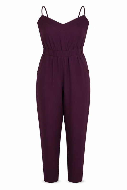 Front view of ASOS women’s red polyester jumpsuit one-piece, size UK 4, pullover