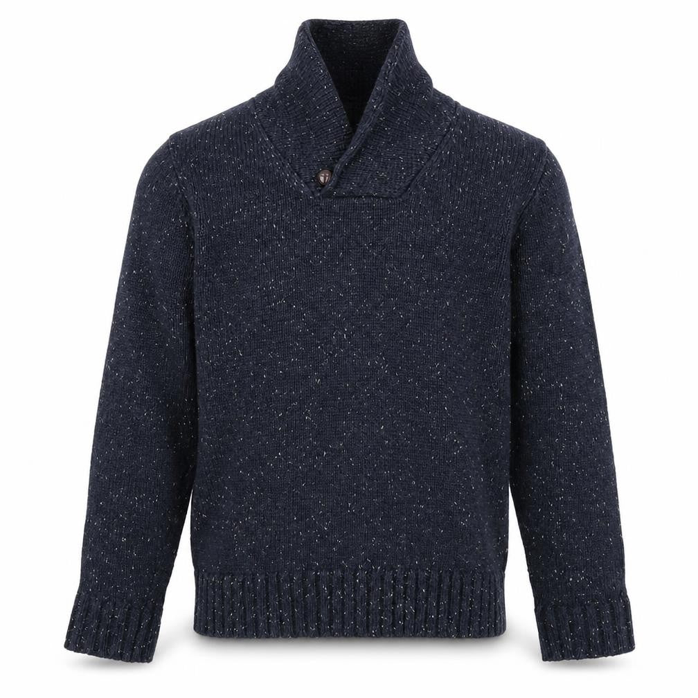 Front view of George men’s blue v-neck acrylic jumper, size S, long sleeve