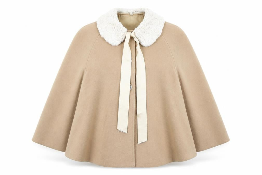 Front view of Marta paula women’s beige jacket poncho, size UK 8, button