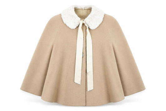Front view of Marta paula women’s beige jacket poncho, size UK 8, button