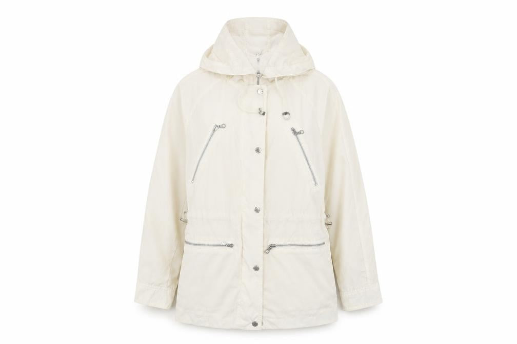 Front view of Marks & Spencer women’s ivory jacket, size UK 6, zip