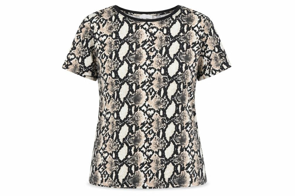 Front view of Red Herring women’s brown geometric 100% cotton basic blouse, size UK 20, round neck