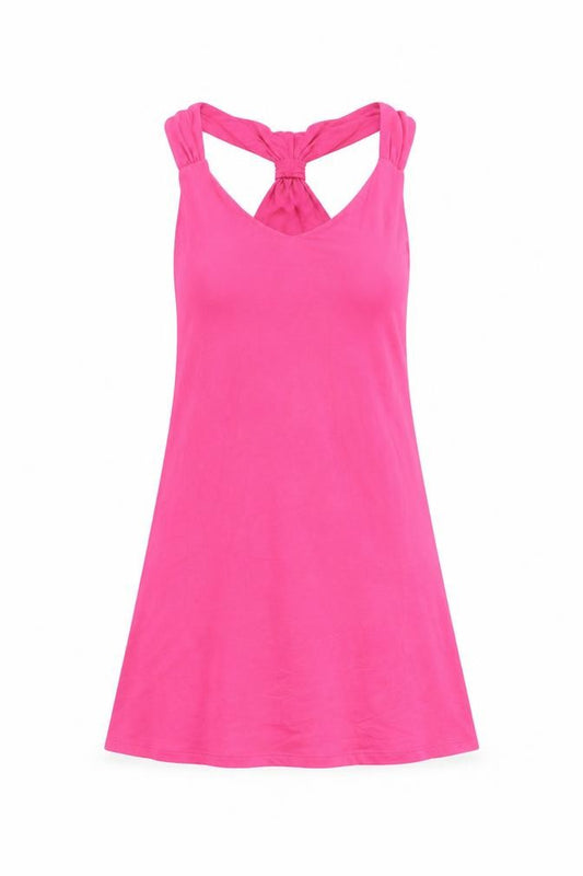 Front view of Artisan women’s pink 100% cotton a-line, size L, v-neck pullover
