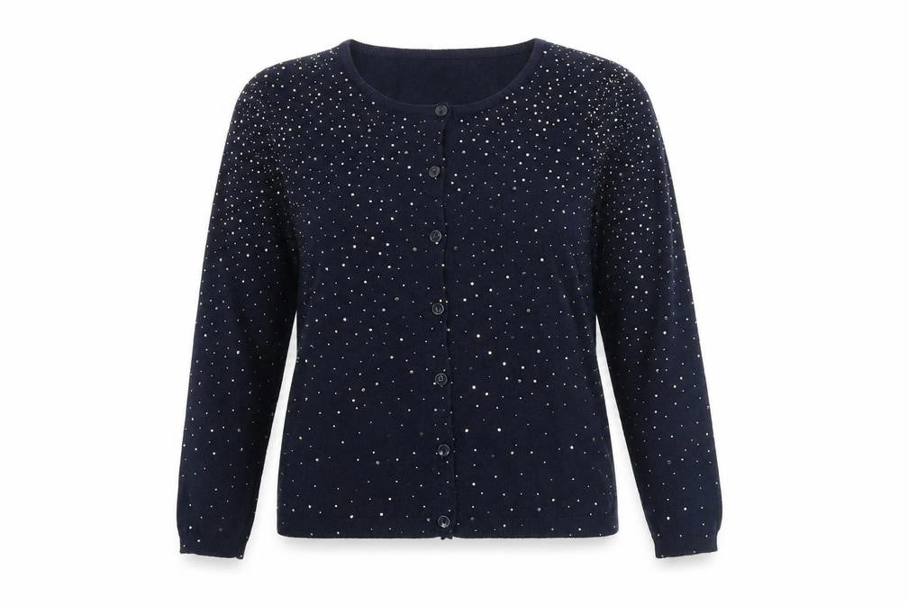 Preworn Womens Blue Round Neck 100% Cotton Cardigan Jumper Size XS