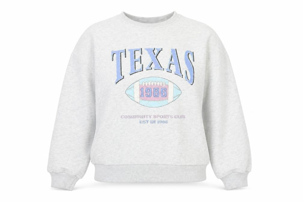 Front view of Primark women’s grey cotton pullover sweatshirt, size XS, pullover - texas