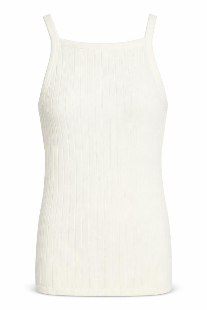 Front view of H&M women’s white acrylic basic tank size 2xs square neck - ribbed