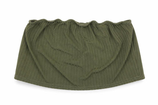 Front view of PRETTYLITTLETHING women’s green polyester cropped tank, size UK 16, off the shoulder