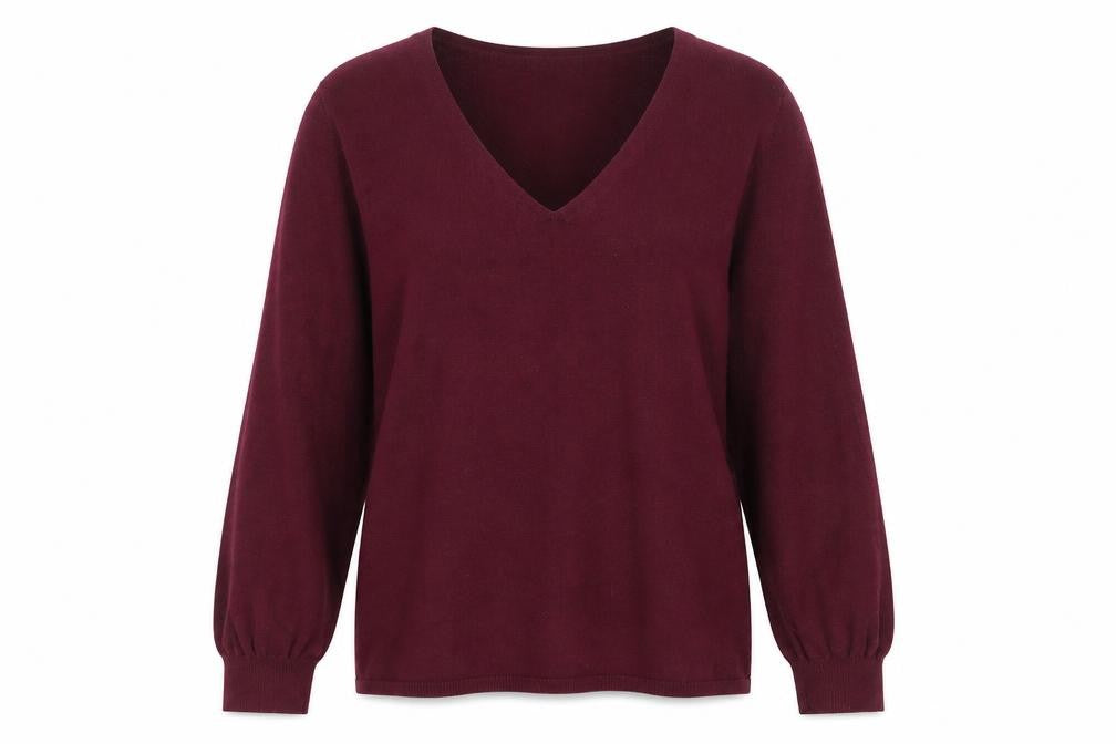 Front view of Street One women’s red v-neck viscose jumper, size UK 8