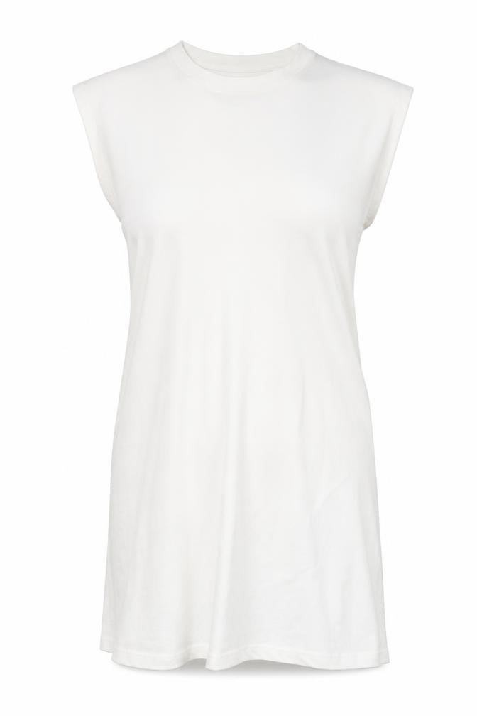 Front view of H&M women’s white 100% cotton tank dress, size S, round neck pullover